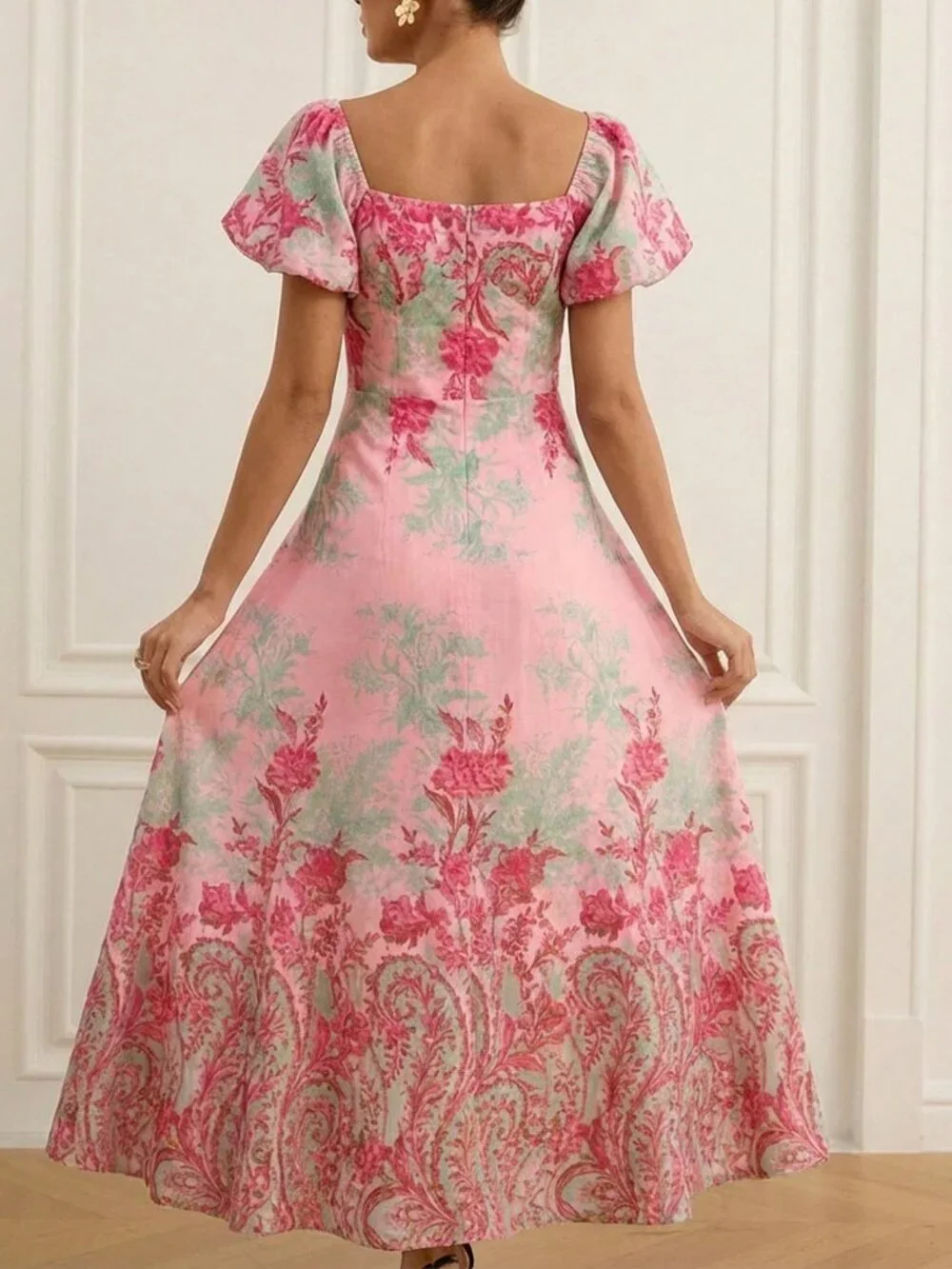 Pink Elegant Women's Floral Print maxi Dress - Picture 2 of 6